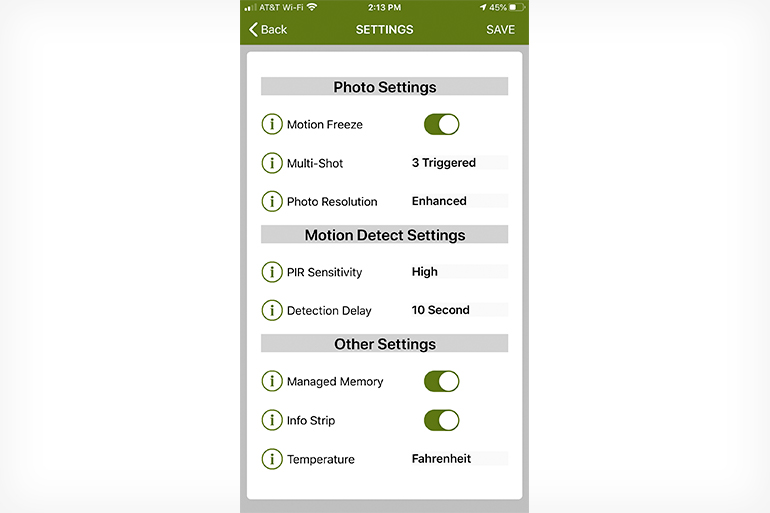 Moultrie Mobile settings screen