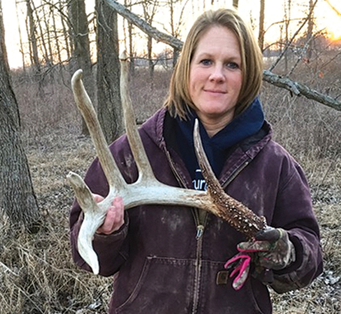 Andrea Moffett with shed antler