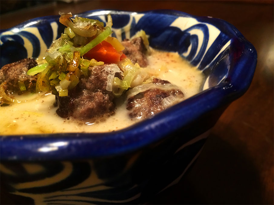 Cabbage Leek Soup with Antelope Meatballs (Recipe)