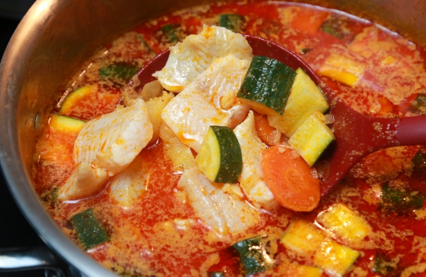 thai curry coconut walleye stew recipe in pot