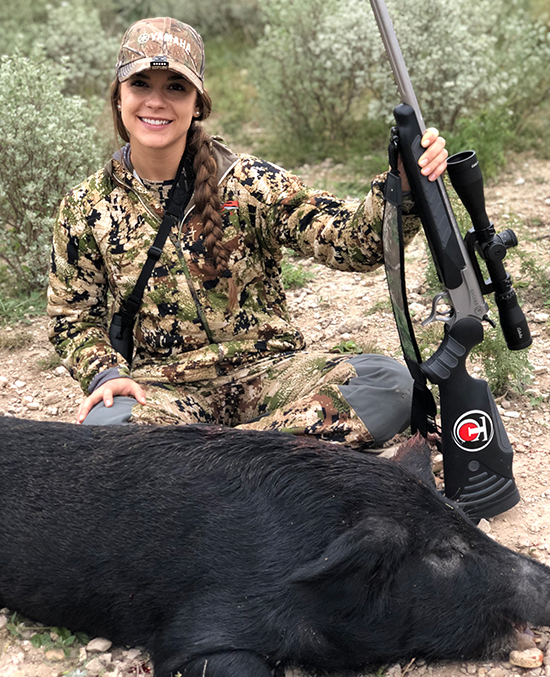 Emily Kantner with hog