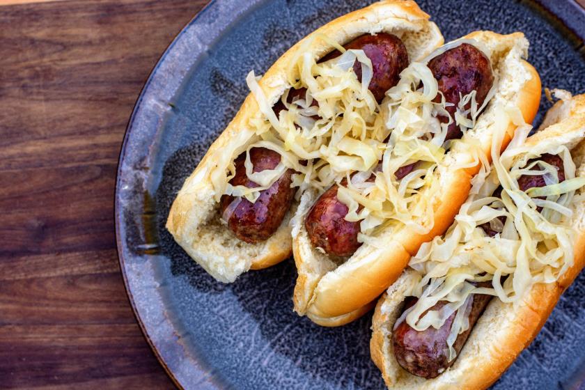 Wisconsin-Style Venison Brats and Hard-Cider Kraut