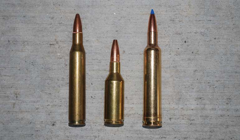 Left to right, .25-06, .25 WSSM, .257 Wby. 