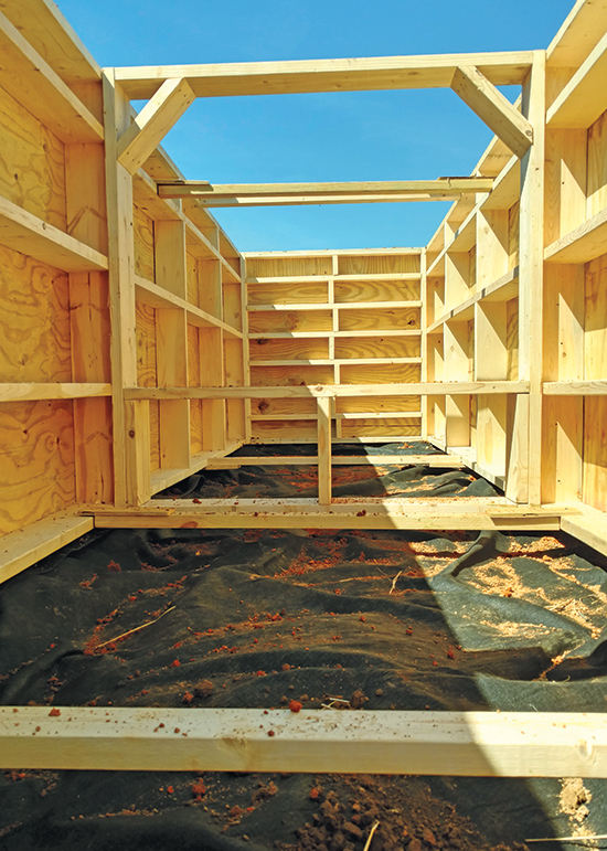 inside of wooden pit blind during construction
