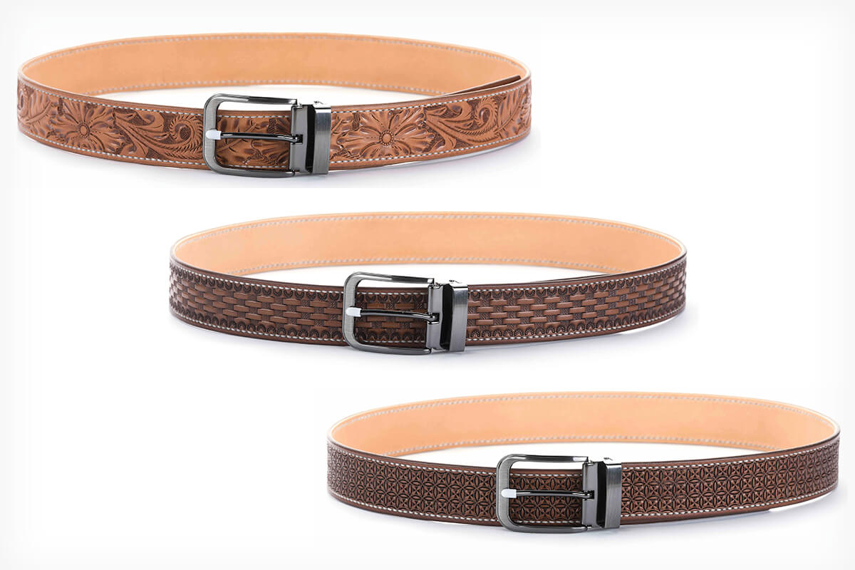 $ 599.00, | Exclusive Hand-Carved Leather Gun Belt - FLORAL