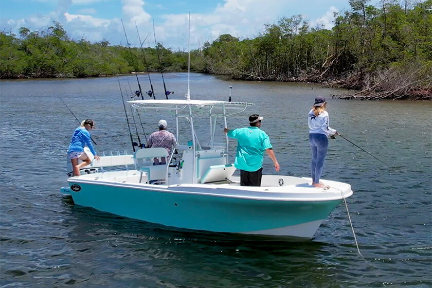 Florida Sportsman Best Boat - Dusky 227 V, Stay Put Anchor, Blackfin 302CC