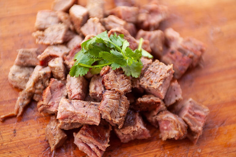 Cubed bison meat for tacos