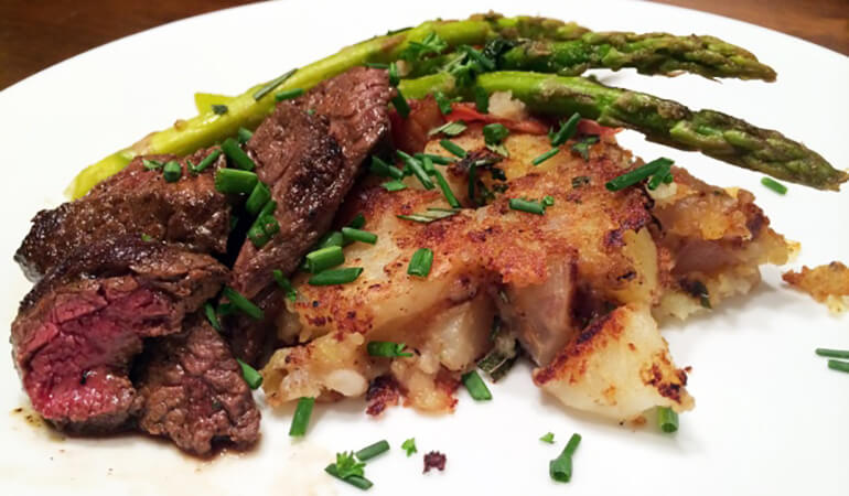 Pan-Seared Elk Venison with Rosemary Smashed Potatoes