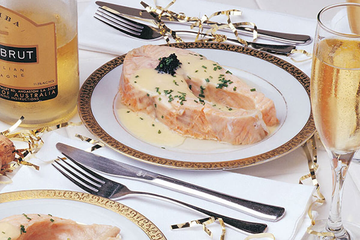 Steamed Salmon Steaks with Chardonnay Butter Sauce Recipe