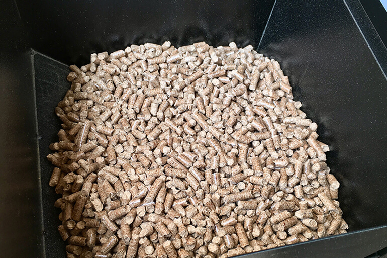 Traeger hopper filled with hickory pellets