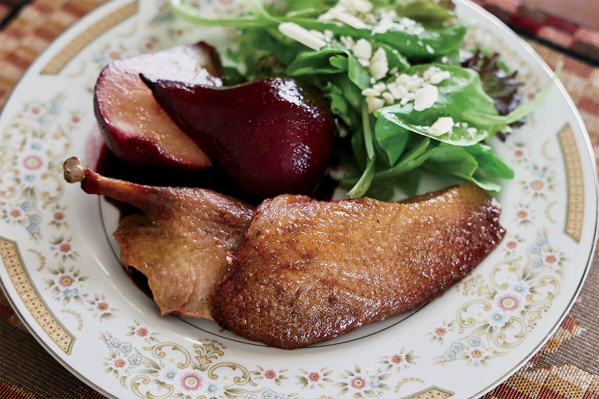 Roast Duck with Red Wine-Poached Pear Recipe