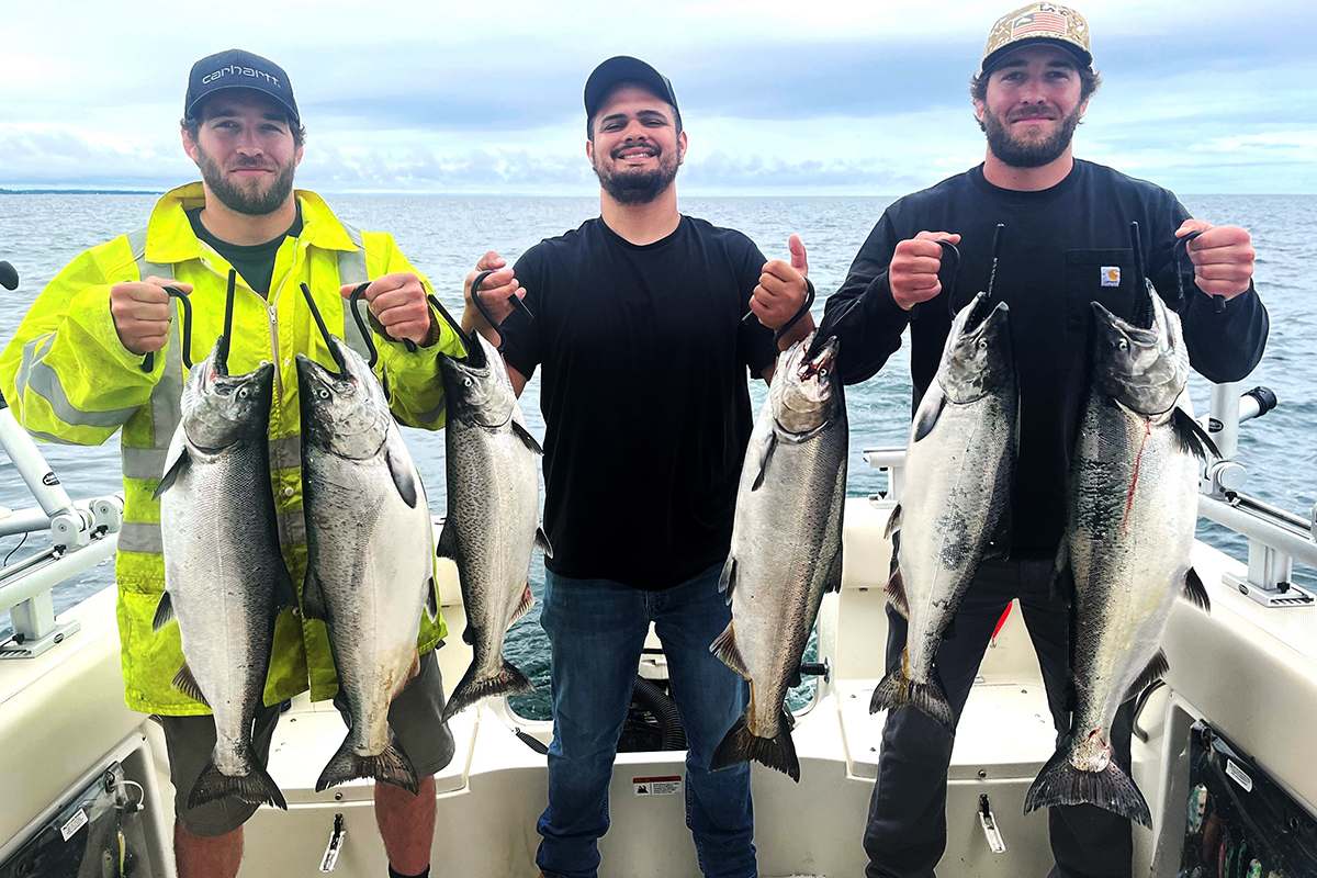 Chinook Salmon Strikes a Downrigger Rod on Lake Ontario - DR1 