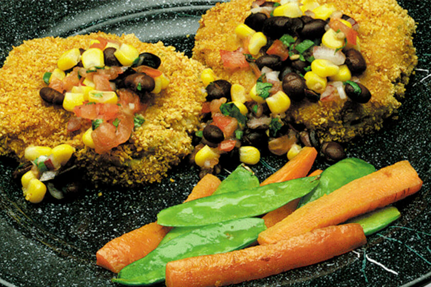 Crispy Oven-Fried Walleye Cakes with Black Bean Salsa Recipe