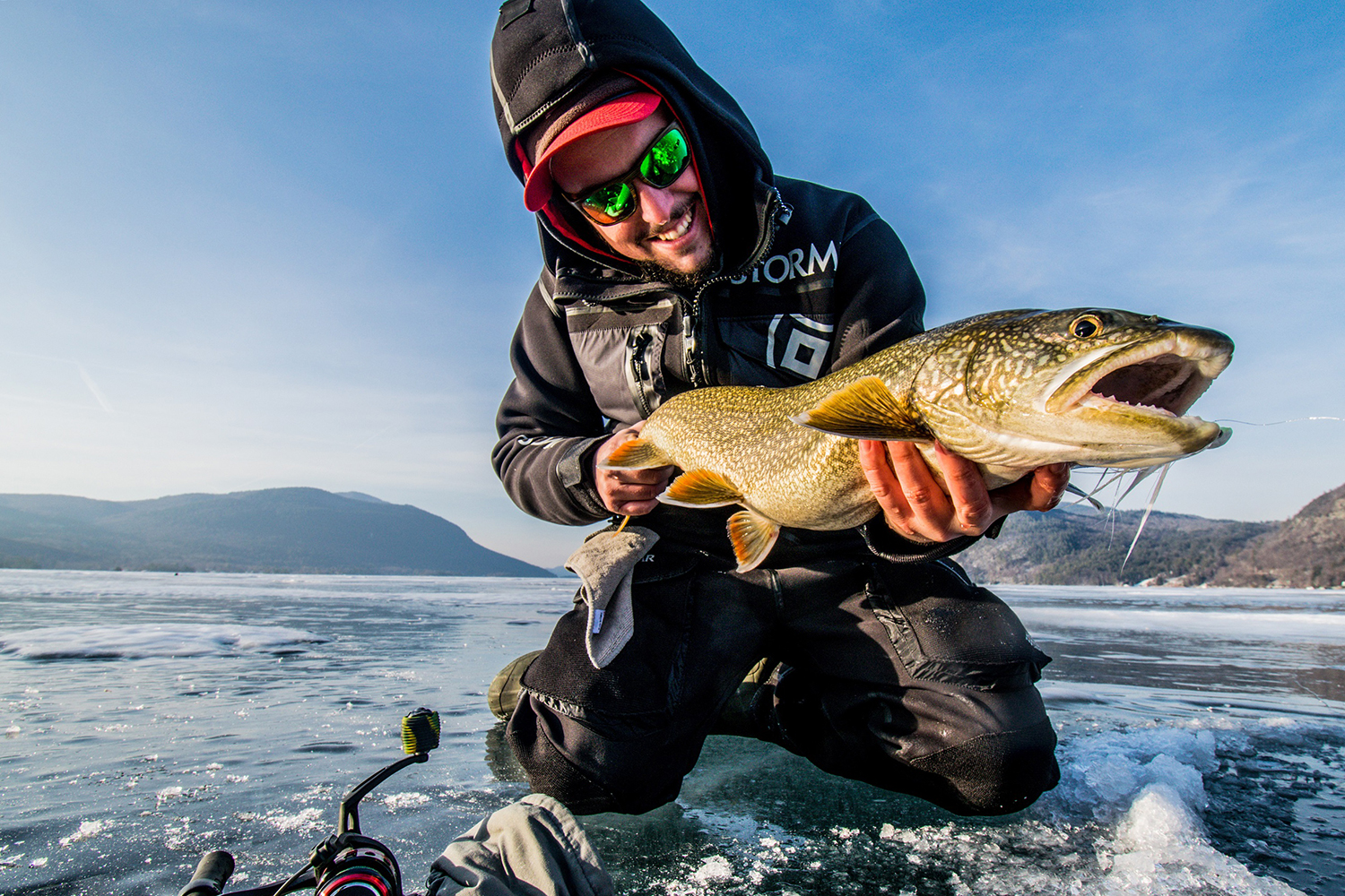 Winter lake trout ice fishing