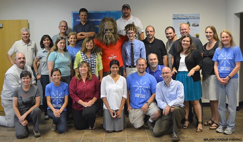 The Jack Link's Sasquatch crashed what appeared to be a very important meeting at the Marine Sanctuary's visitor center. Everyone decided it was time for a break and to take a photo.