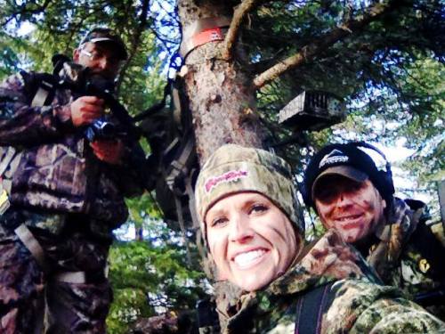 Nicole takes a selfie of the Live Hunt crew; Steve Bowman and Pat videoing for her hunt. (Nicole Reeves photo)