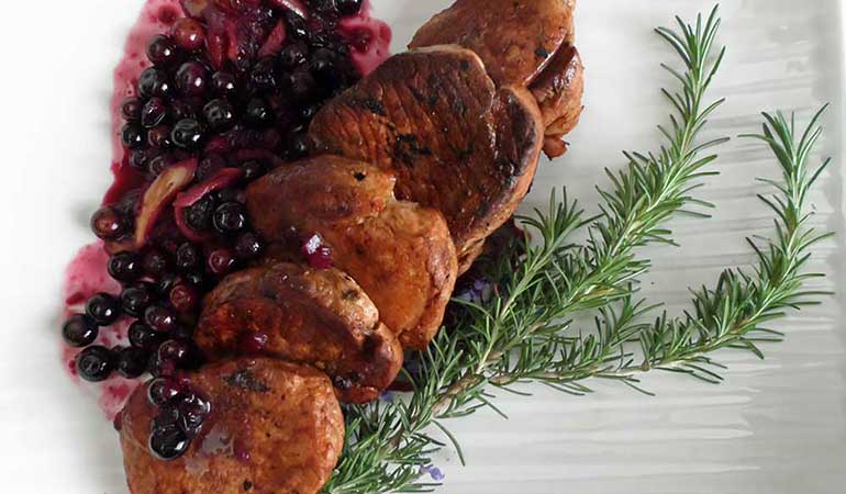 Marinated Wild Hog Loin Chops with Blueberry Apple Compote Recipe