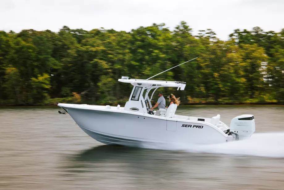 White center console fishing boat