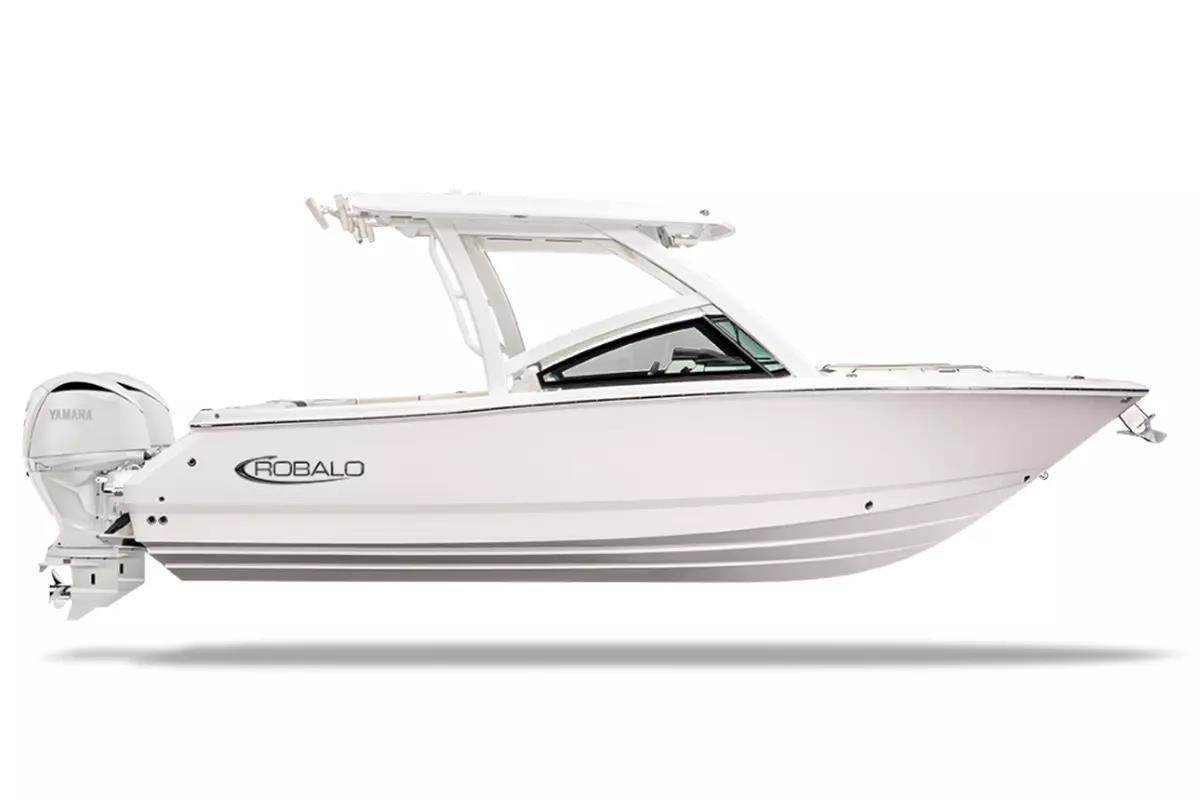 White dual console fishing boat with hardtop