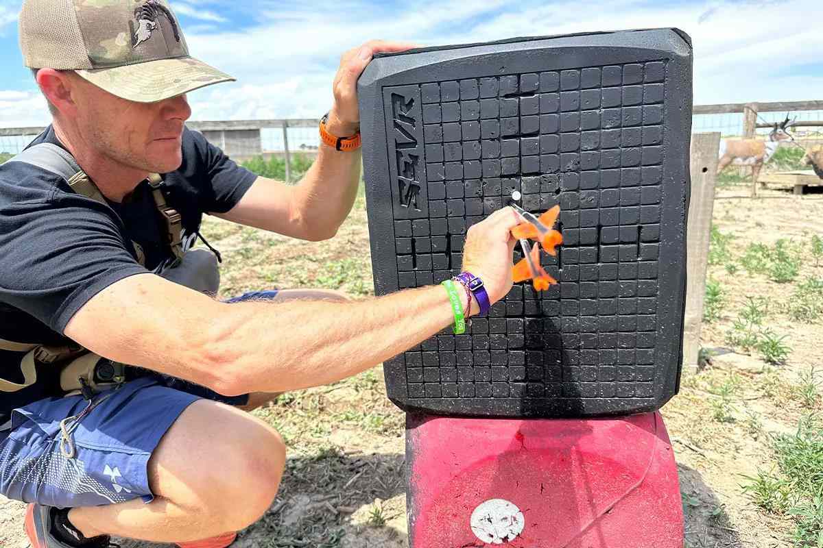 pulling arrows from foam target
