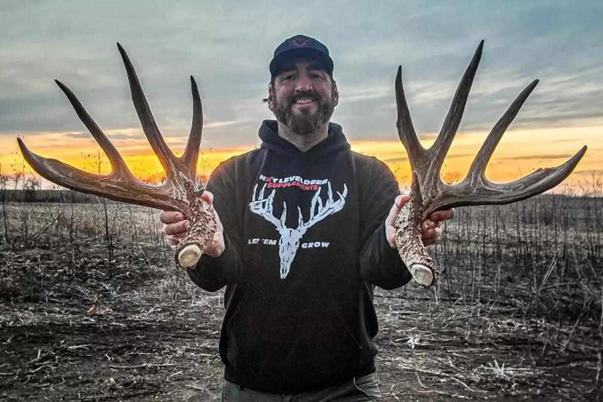 hunter with deer sheds from a previous season