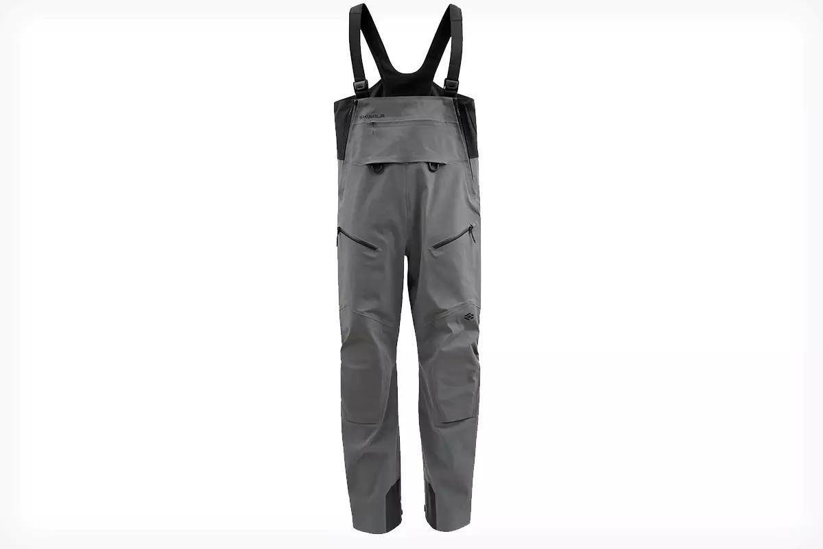 Studio photo of gray fishing bibs.