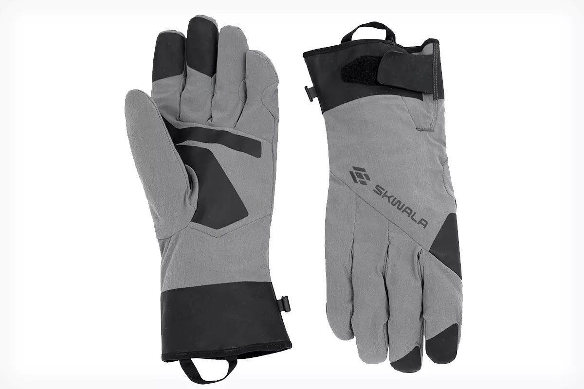 Studio photo of a pair of gray gloves.