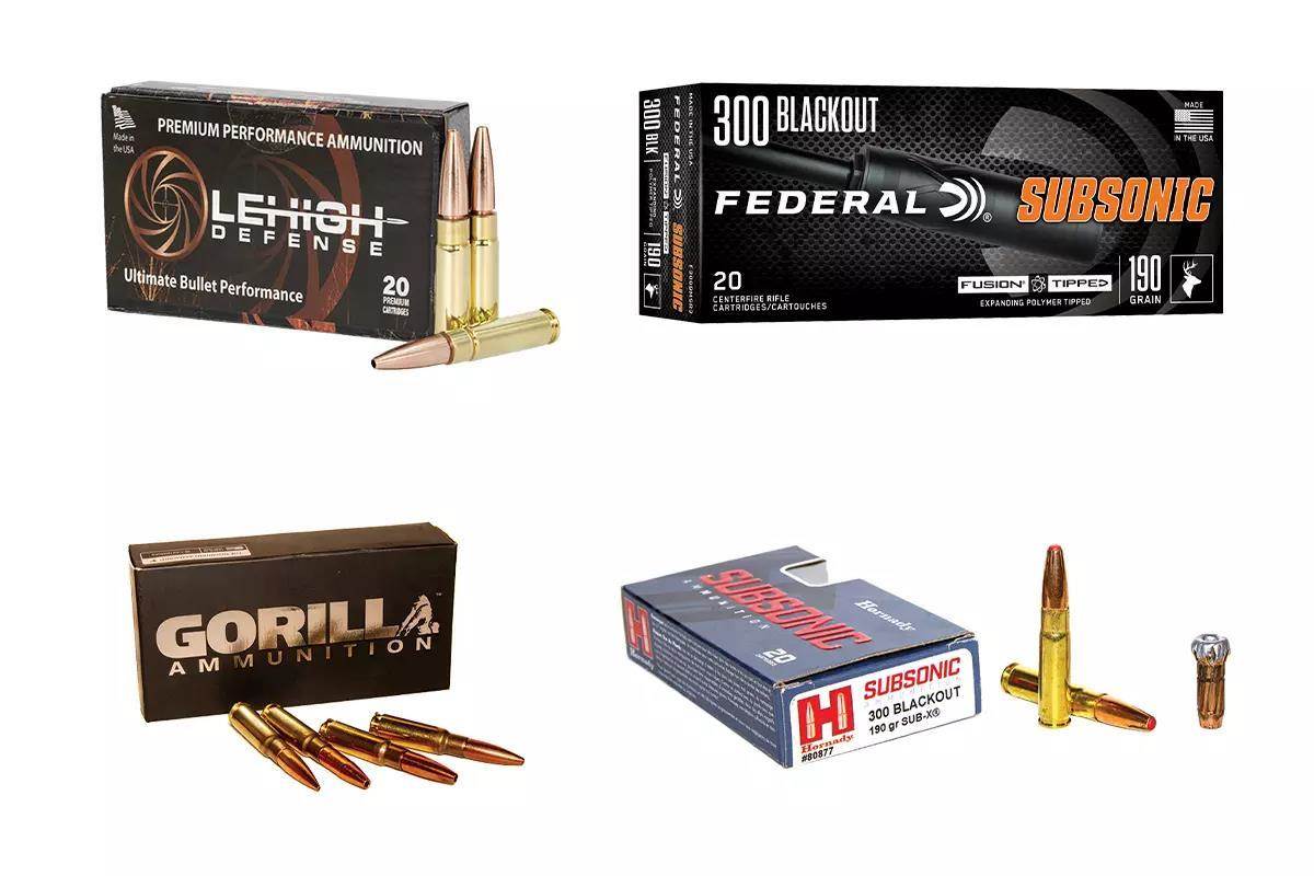 A collage of four ammo boxes. 