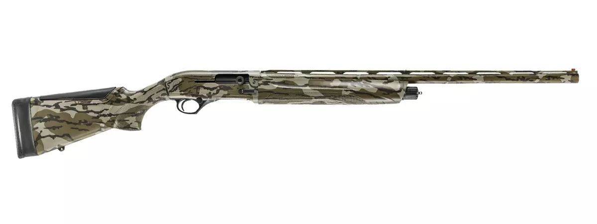 A studio image of a hunting shotgun. 