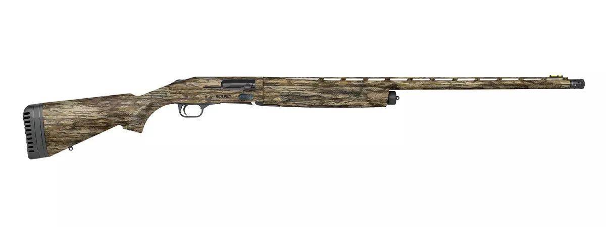 A studio image of a hunting shotgun. 