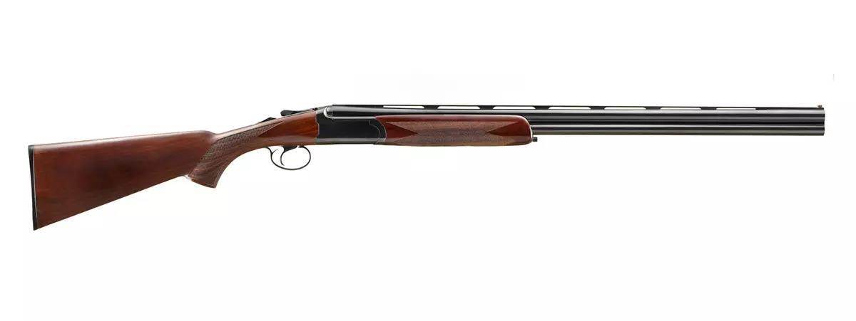 A studio image of a hunting shotgun. 