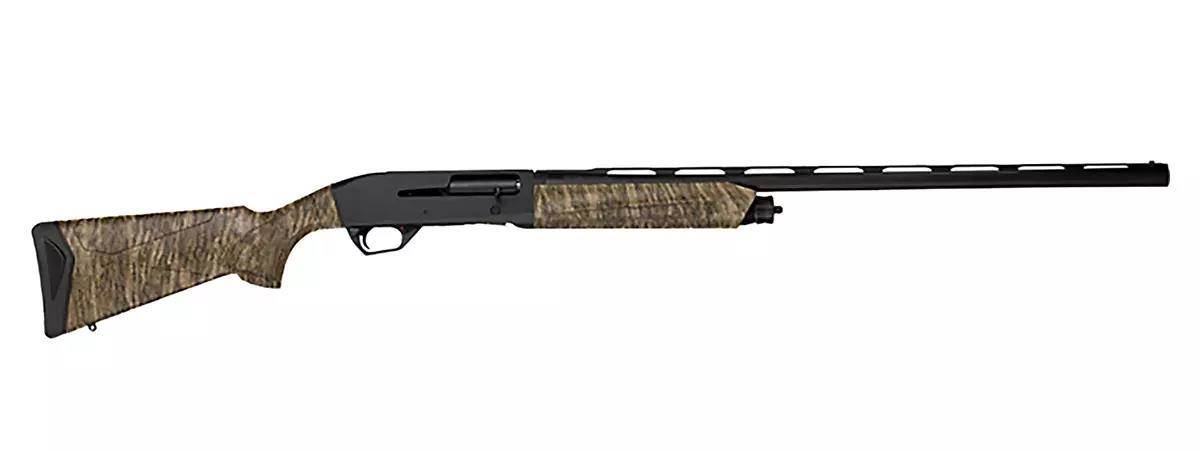 A studio image of a hunting shotgun. 