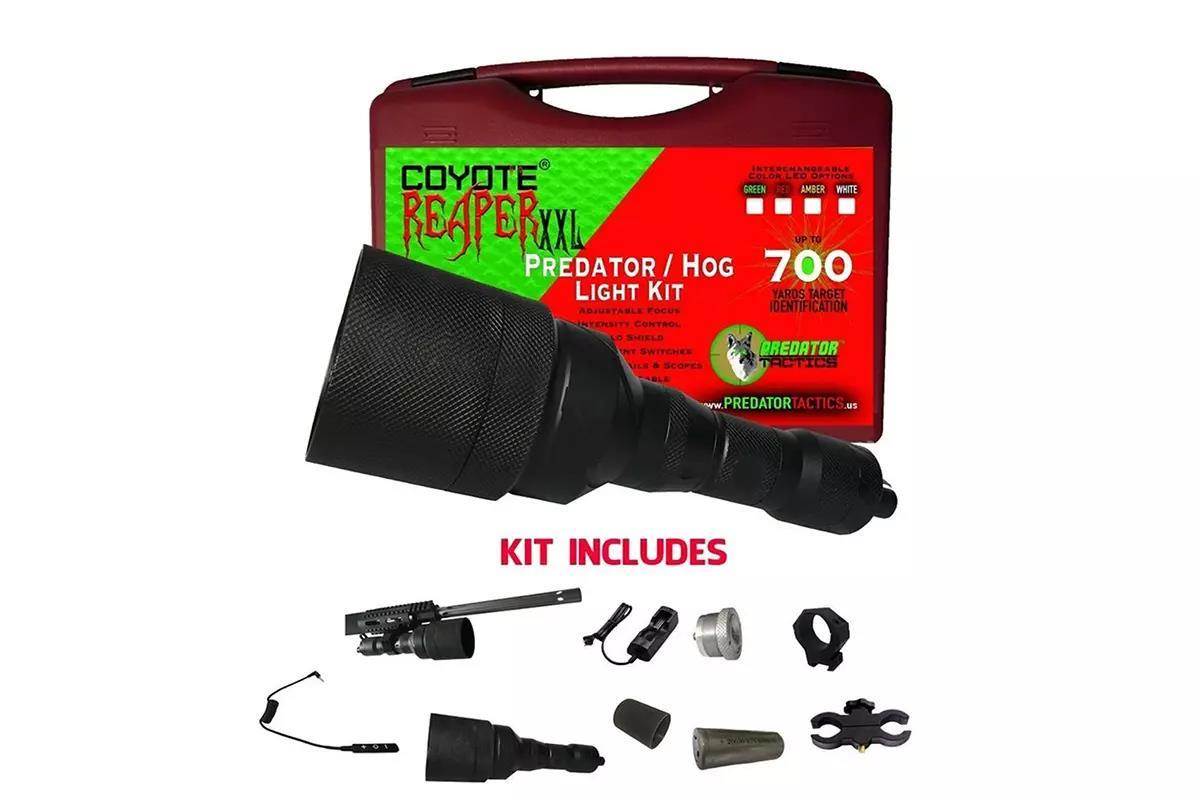 A studio photo of a hunting kit.