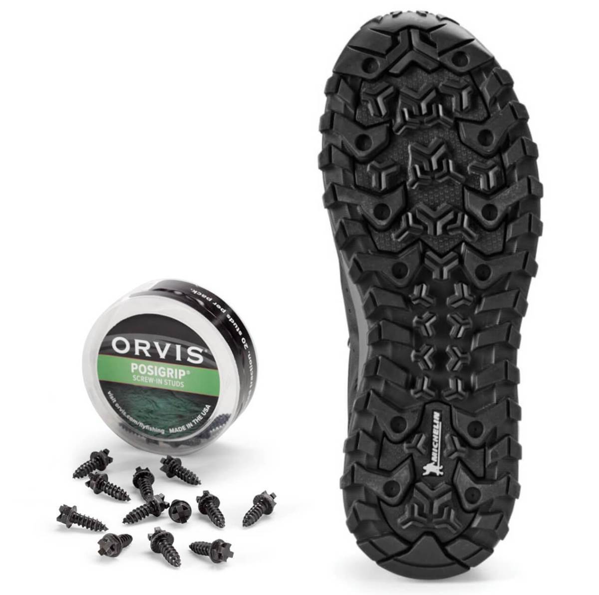 tread pattern on Orvis PRO Wading Boots and screw in stud attachments