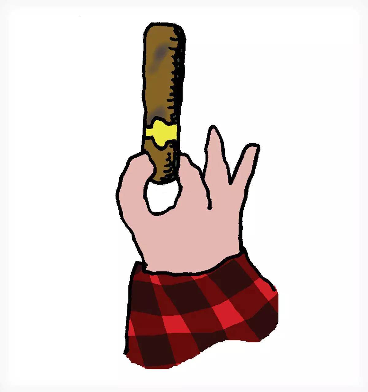 A cartoony illustration of a hand holding up a cigar.