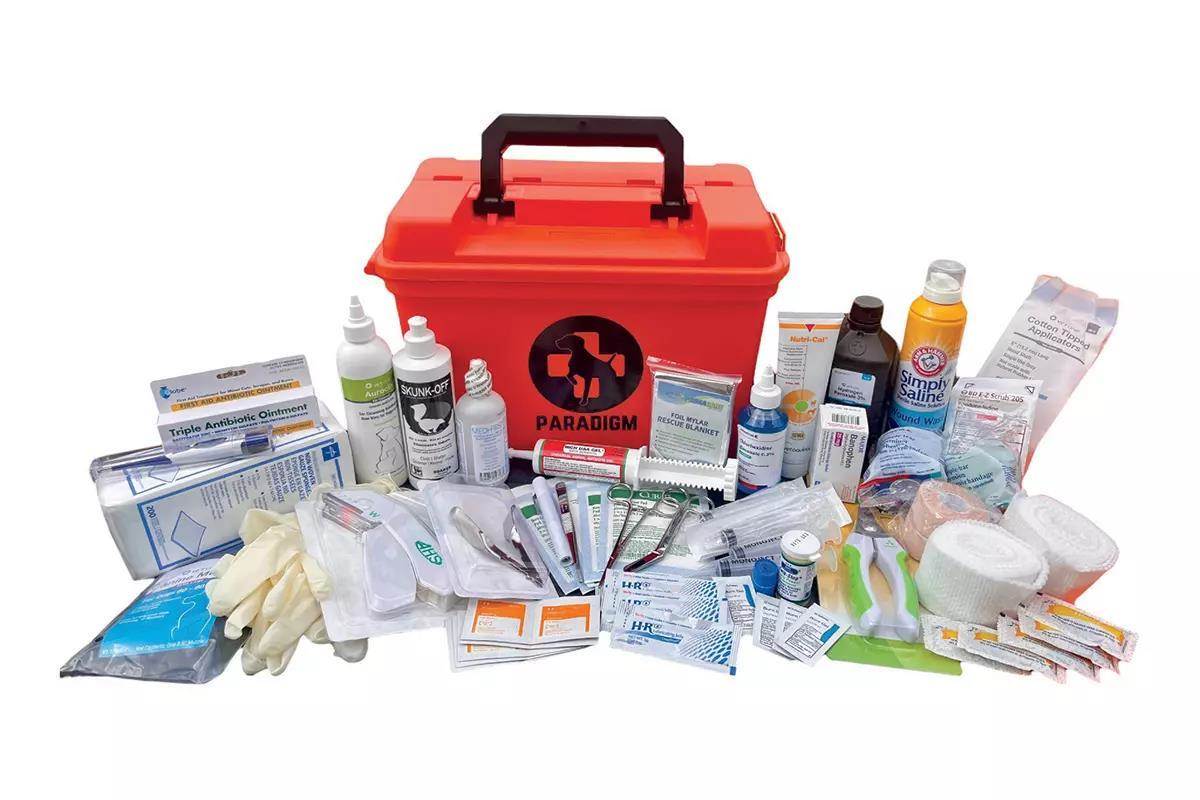 A product picture for a paradigm dog first aid kit on a white background.