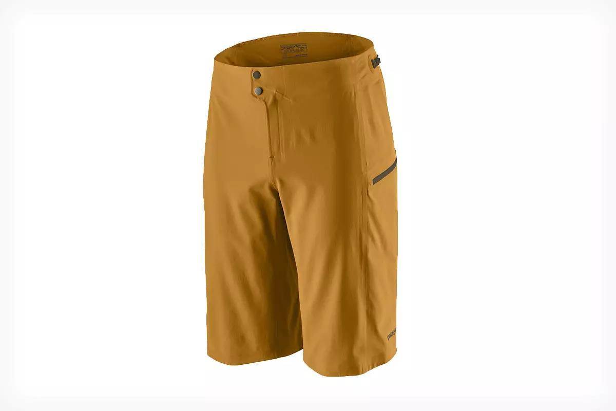 Studio photo of a pair of brownish-tan bike shorts.