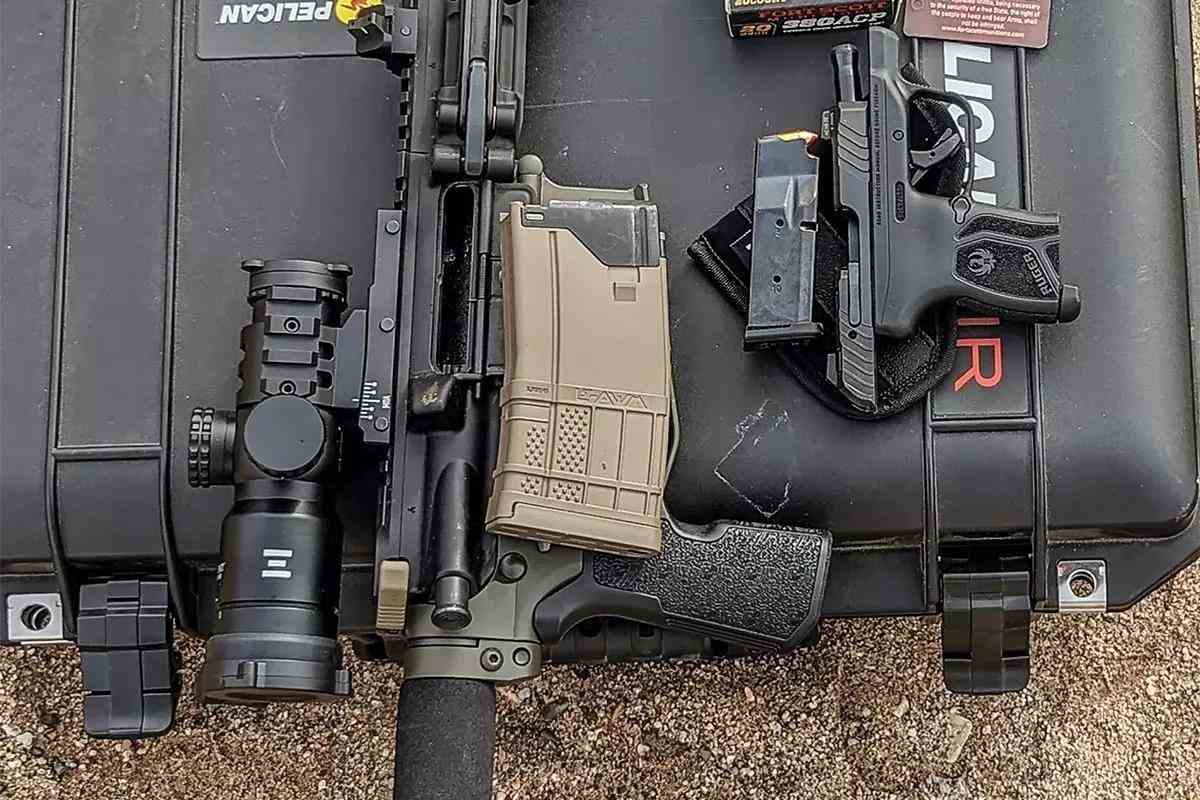 Rifle and handgun on Pelican case