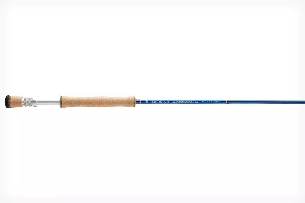 Studio photo of blue Redington fly rod. 