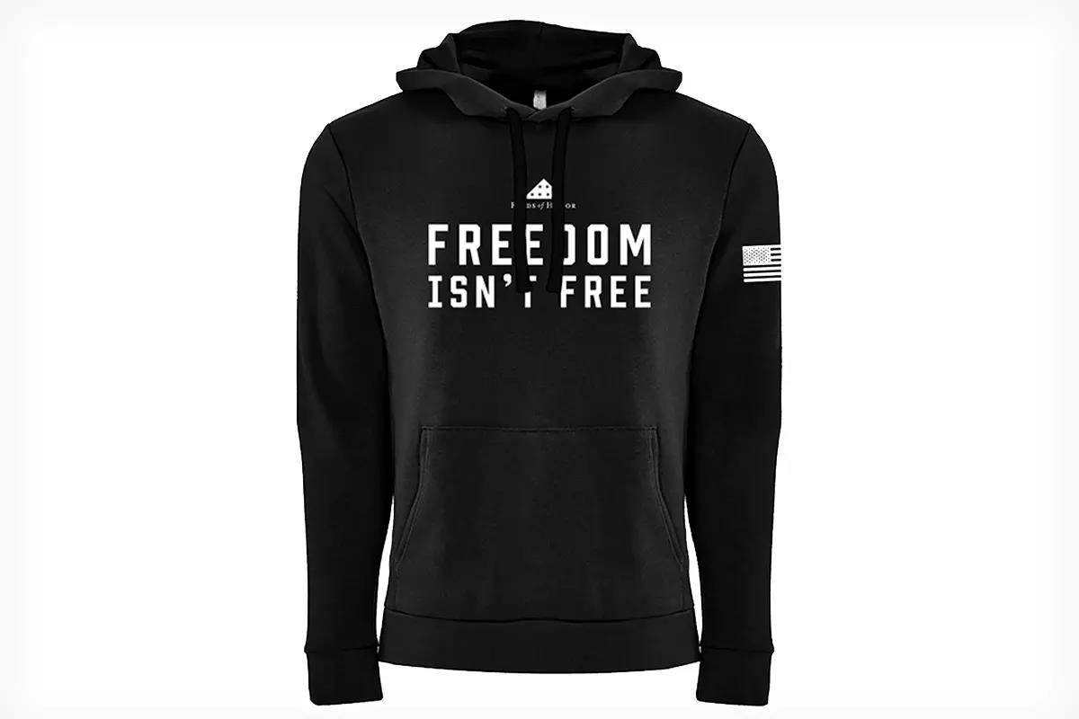 Studio photo of Freedom Isn't Free Folds of Honor hoodie in black