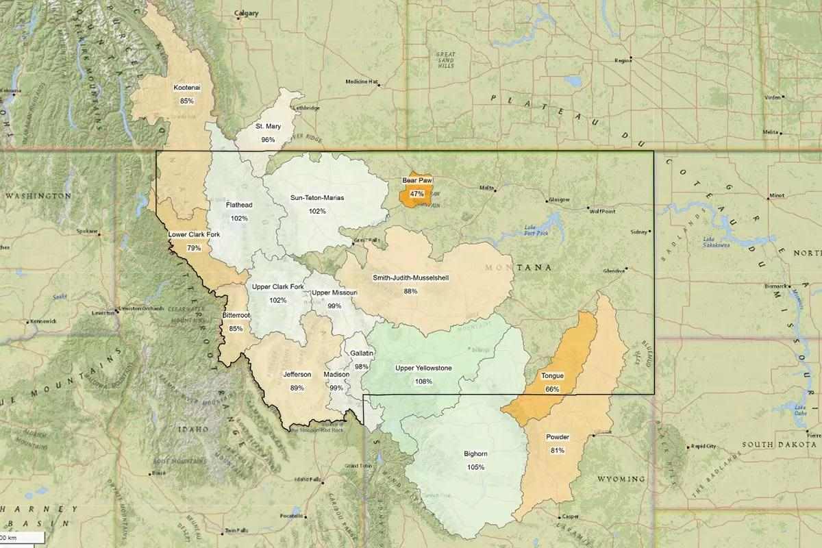 A map of Montana's snowpack for early 2026.