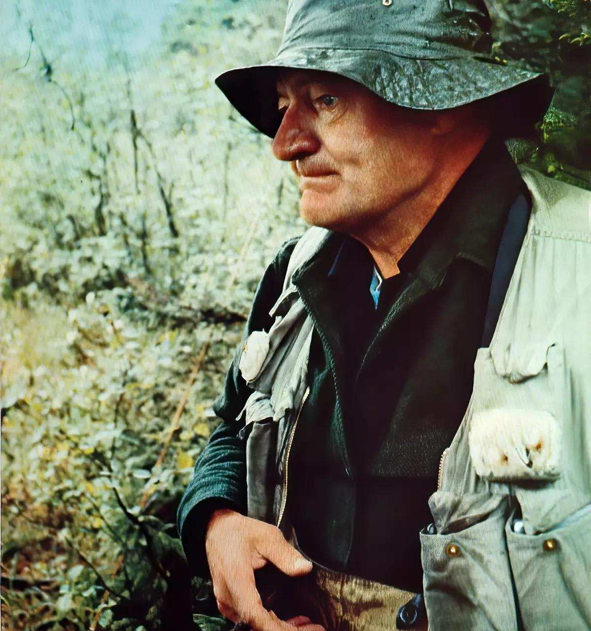 Fishing writer John Voelker aka Robert Traver gazes pensively in an old-timey photo.