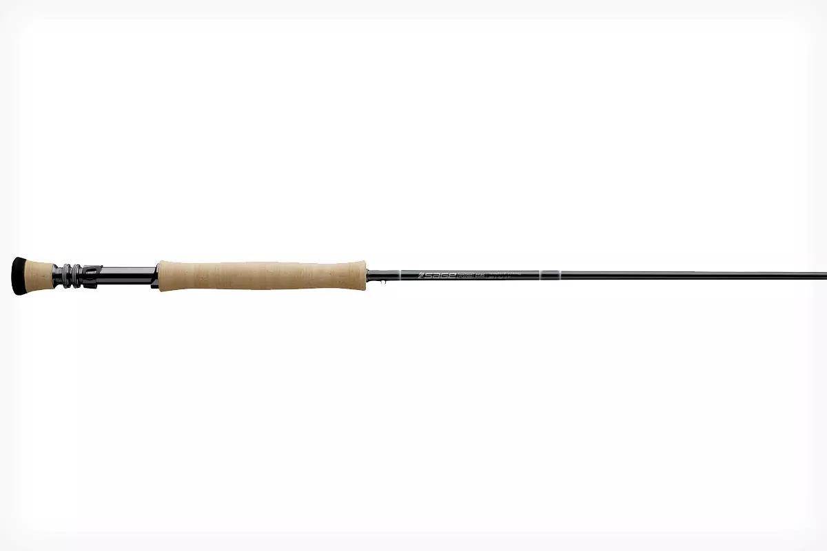 Studio photo of the butt section of a Sage fly rod. 