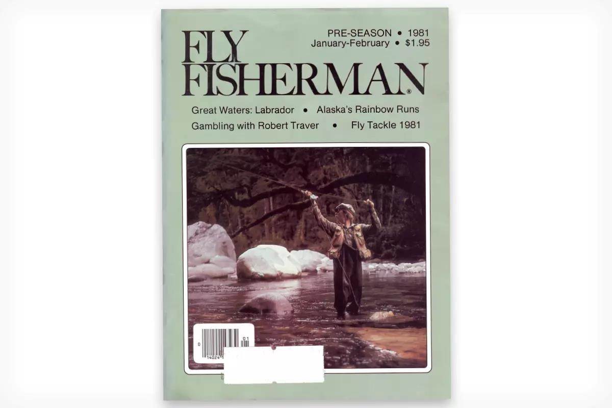 The cover of the January-February 1981 issue of Fly Fisherman showing a fly angler wearing a flat hat in his back cast. 