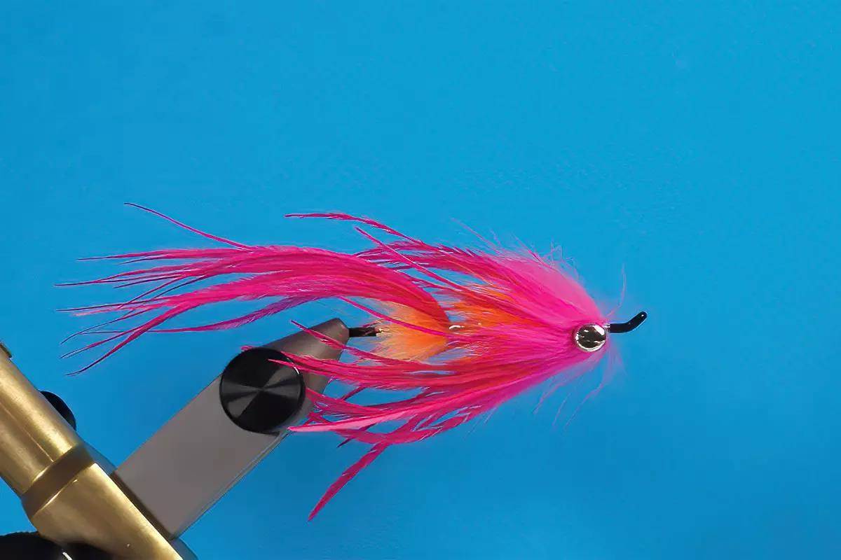 A hook in a vise; a step in a fly-tying tutorial.