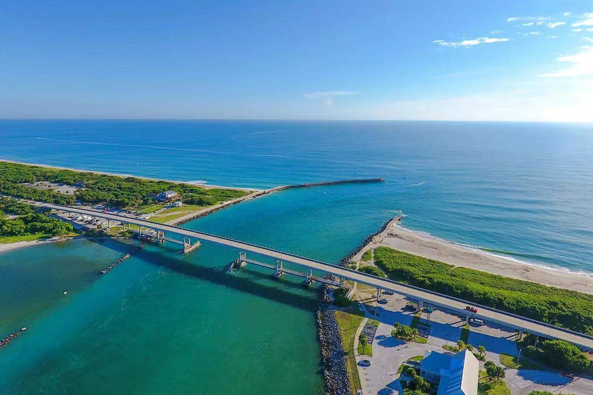 AErial view of Sebastian Inlet in Brevard County, with Us Hwy A1A bridge