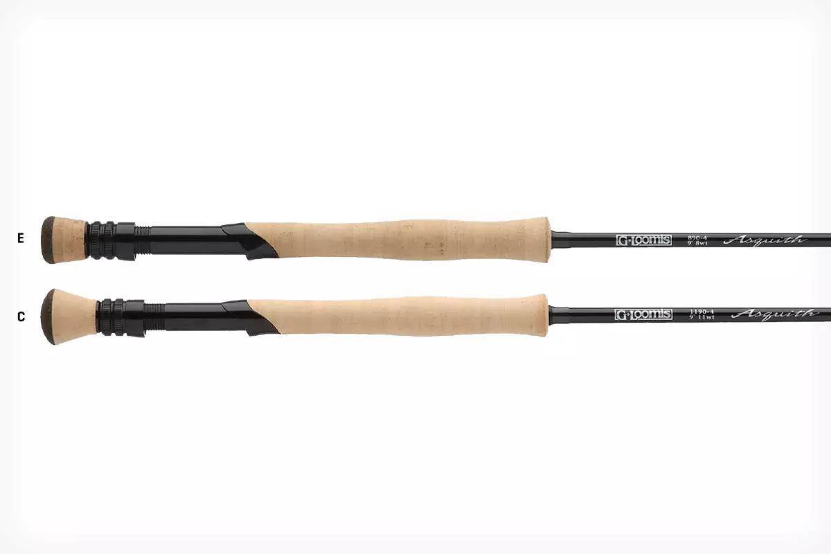 The butt sections of two fly rods.
