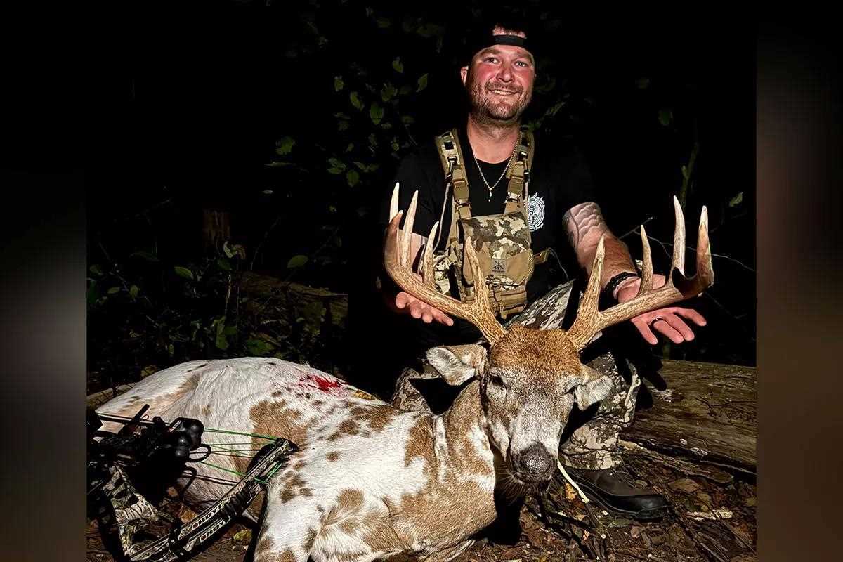 Spencer with his Piebald buck