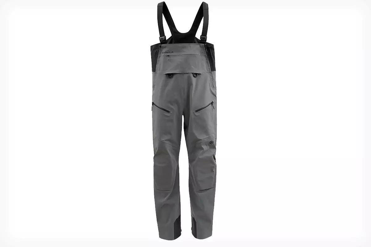 Skwala RS waterproof breathable fishing bibs shown front view with suspenders and articulated legs.