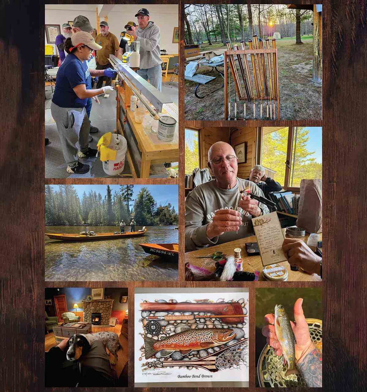 A collage of images of bamboo-fly-rod building.